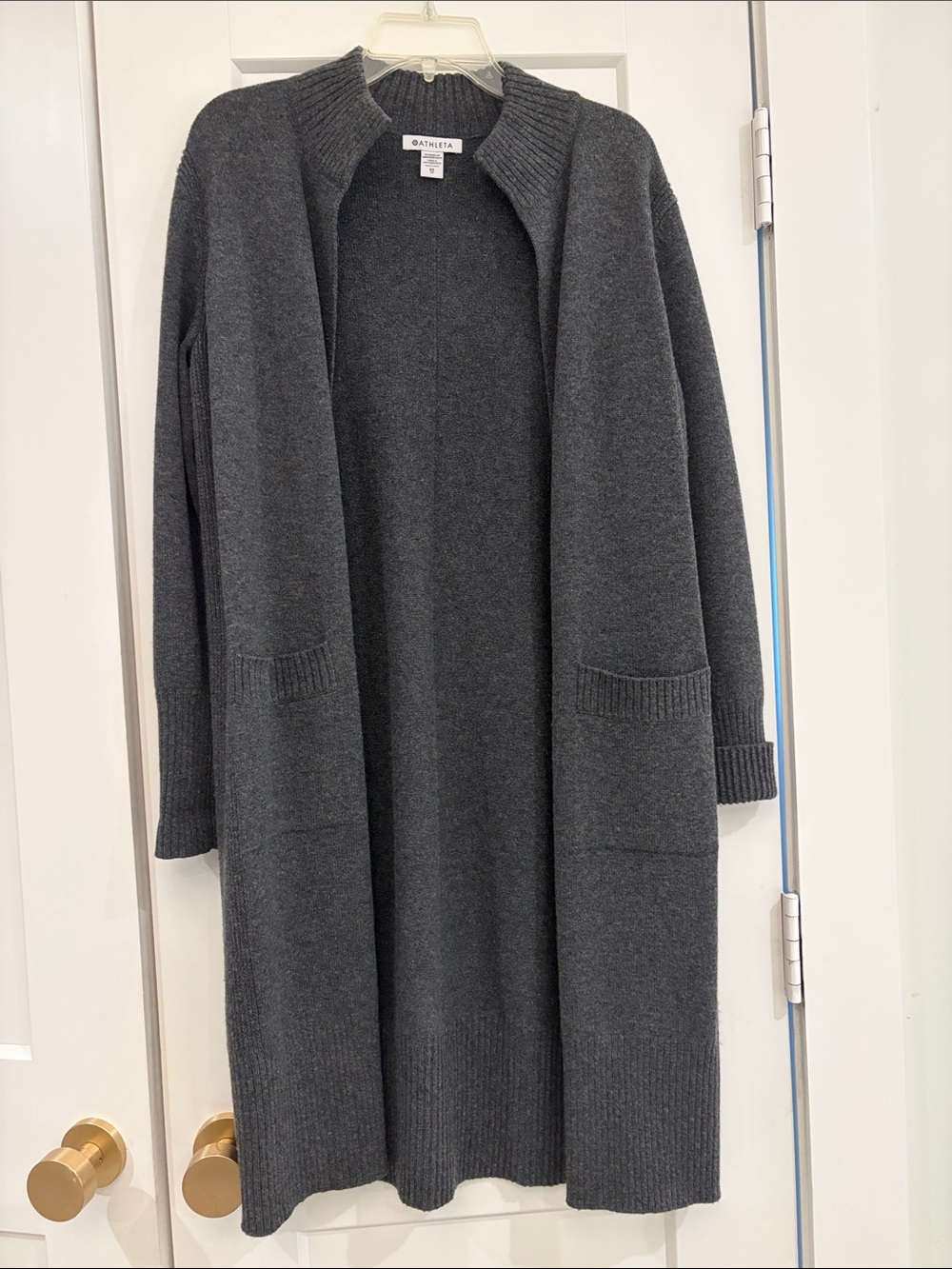 Athleta women’s long charcoal gray duster cashmere & wool sweater - EUC SIZE XS